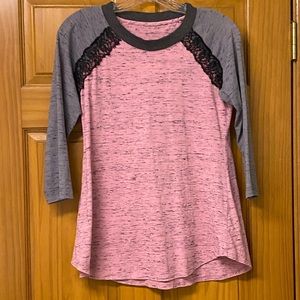 Baseball Tee with Lace Trim- S